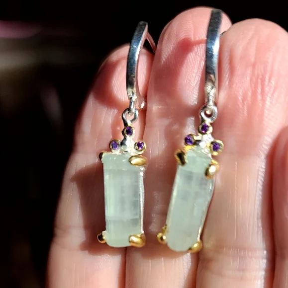 15k each Aquamarine & Amethyst Sterling bar earrings - Picture 7 of 8
